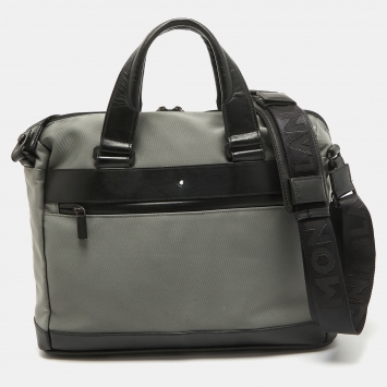 Pre Owned Montblanc Grey/Black Nylon and Leather My Nightflight Document Bag