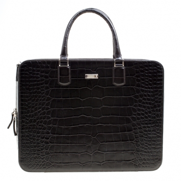 Pre Owned Montblanc Black Croc Embossed Leather Meisterstuck Briefcase