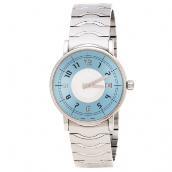 Pre Owned Montblanc Blue Silver White Stainless Steel Summit 7045 Men's Wristwatch 38 mm