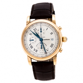 Pre Owned Montblanc Silver 18K Rose Gold Star GMT Chronograph 101638 Men's Wristwatch 42 mm