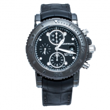 Pre Owned Montblanc Black PVD Coated Stainless Steel Alligator Leather Sport 104279 Men's Wristwatch 44 mm