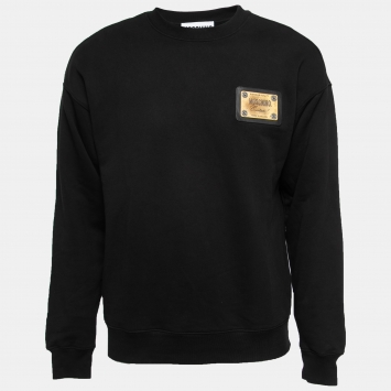 Pre Owned Moschino Couture Black Cotton Logo Applique Detail Sweatshirt S