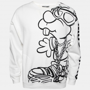 Pre Owned Moschino White Bear Printed Long Sleeve Crew Neck Sweatshirt M