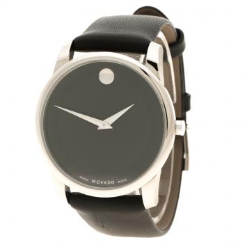 Pre Owned Movado Black Stainless Steel Museum Men's Wristwatch 40 mm