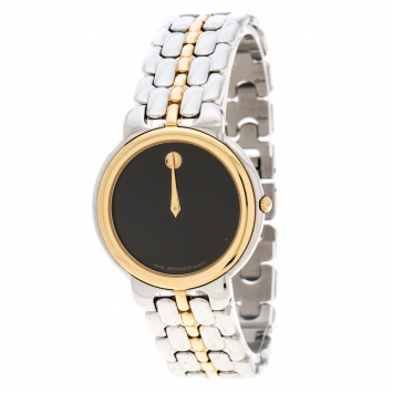 Pre Owned Movado Black Two Tone Stainless Steel Museum Men's Wristwatch 34MM