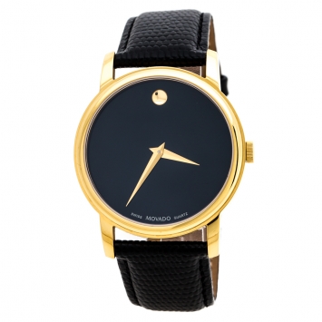 Pre Owned Movado Black Yellow Gold Plated Stainless Steel Museum MO.01.1.34.6002 Men's Wristwatch 38 mm