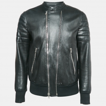 Pre Owned Neil Barrett Black Leather Zip-Up Skinny Fit  Jacket M