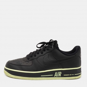 Pre Owned Nike Air Force 1 Black Leather Low Black Volt Sneakers Size 42.5