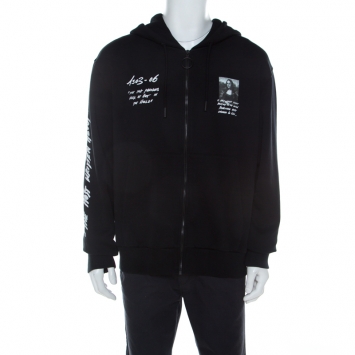 Pre Owned Off-White Black Mona Lisa Print Cotton Zip Front Hoodie XXL