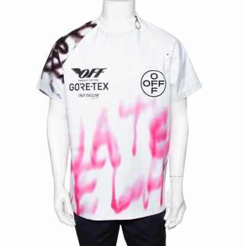Pre Owned Off-White White Goretex Graffiti Print Short Sleeve T-Shirt L