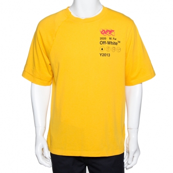 Pre Owned Off-White Yellow Industrial Y013 Print Cotton Crew Neck T-Shirt L