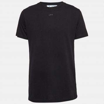 Pre Owned Off-White Black Logo Print Cotton T-Shirt M