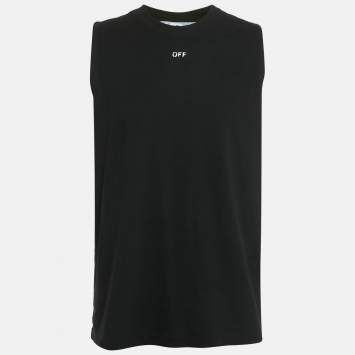 Pre Owned Off-White Black Logo Print Jersey Sleeveless T-Shirt L