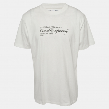 Pre Owned Off-White × Pioneer DJ White Graphic Print Jersey Crewneck T-Shirt XL