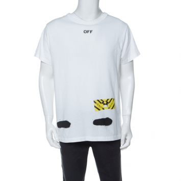 Pre Owned Off White White Spray Stripes Cotton Crew Neck T-Shirt S