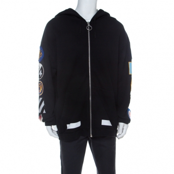 Pre Owned Off White Black Cotton Sleeve Patch Hoodie S 