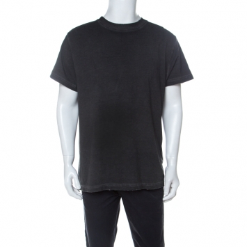 Pre Owned Off White Dark Grey Cotton Faded Effect Crew Neck T Shirt S