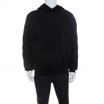 Pre Owned Off White Black Cotton Washed Out Effect Embroidered Hoodie S