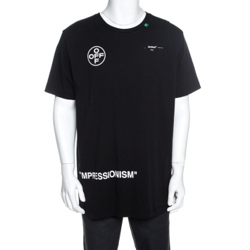 Pre Owned Off White Black Impressionism Print Cotton Crew Neck T-Shirt XL