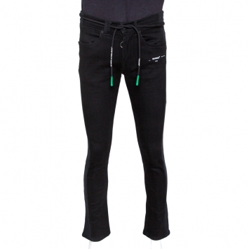 Pre Owned Off-White Black Reconstructed Denim Knit Panelled Jeans S