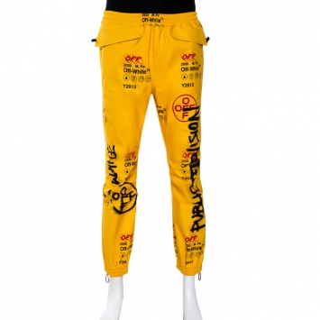 Pre Owned Off-White Yellow Graffiti Print Goretex Track Pants M