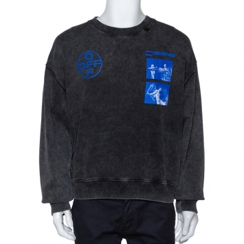 Pre Owned Off-White Grey Hardcore Caravaggio Logo Print Faded Cotton Sweatshirt M