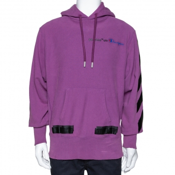 Pre Owned Off White x Champion Purple Knit Logo Detail Hoodie M