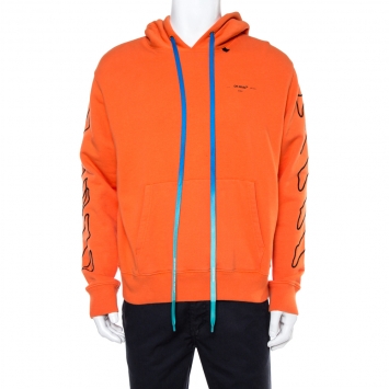 Pre Owned Off-White Orange Cotton Arrow Embroidered Hoodie L