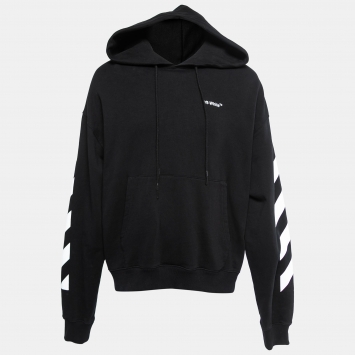Pre Owned Off-White Black Logo Print Cotton Hoodie XL