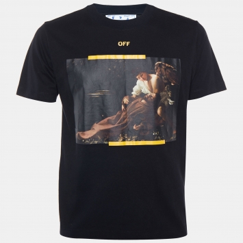 Pre Owned Off-White Black Caravaggio Printed Cotton Crewneck T-Shirt S