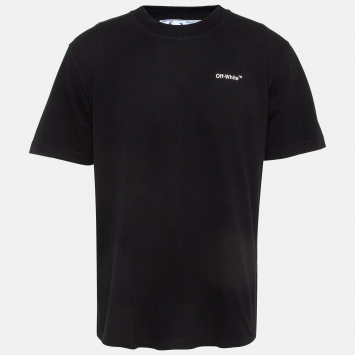 Pre Owned Off-White Black Logo Print Cotton T-Shirt XL
