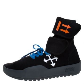 Pre Owned Off-White Black Knit Fabric Moto Wrap Sneakers Size 42
