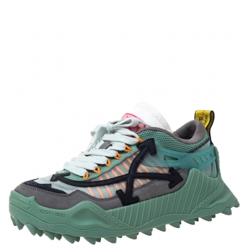 Pre Owned Off-White Baby Blue/Black Mesh and Leather Odsy-1000 Sneakers Size 41