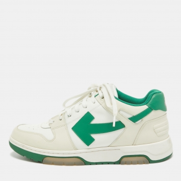 Pre Owned Off-White Cream/Green Leather Out Of Office Low Top Sneakers Size 45