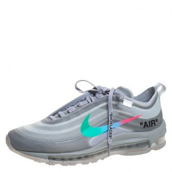 Pre Owned Nike x Off White Grey Rubber/Mesh Air Max 97 Low Top Sneakers Size 42