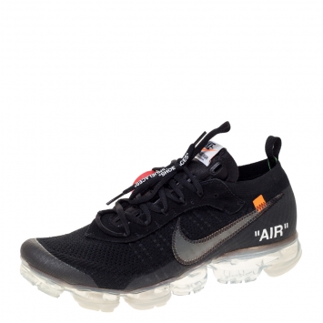 Pre Owned Nike x Off White Black Knit Fabric And Suede Air Vapormax Flyknit Sneakers Size 45.5