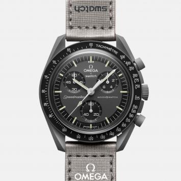 Pre Owned Omega Black Velcro Moon Swatch Mission To Mercury Men's Watch 42 mm