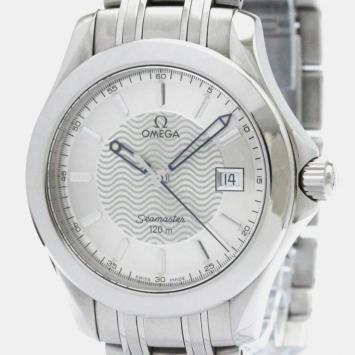 Pre Owned Omega Silver Stainless Steel Seamaster Quartz Men's Wristwatch 36 mm