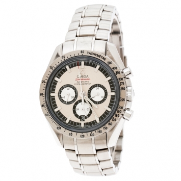 Pre Owned Omega Cream Stainless Steel Speedmaster Legend Michael Schumacher Men's Wristwatch 42 mm