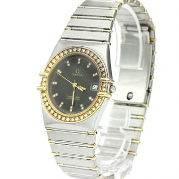 Pre Owned Omega Black 18K Yellow Gold and Stainless Steel Diamond Constellation Men's Wristwatch 33MM