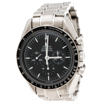 Pre Owned Omega Black Stainless Steel Speedmaster Professional Moonwatch 35705000 Men's Wristwatch 42 mm