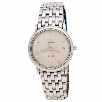 Pre Owned Omega Cream Stainless Steel De Ville Prestige 45103000 Men's Wristwatch 34 mm