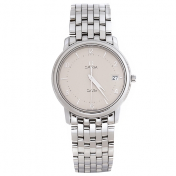 Pre Owned Omega Cream Stainless Steel De Ville Prestige 45103000 Men's Wristwatch 34 mm
