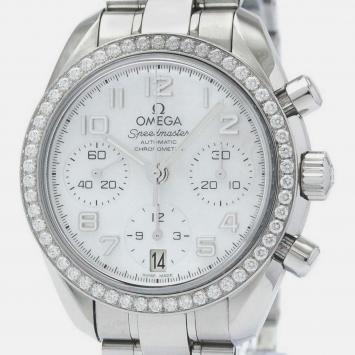 Pre Owned Omega White Shell Stainless Steel Speedmaster 324.15.38.40.05.001 Automatic Men's Wristwatch 38 mm