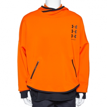 Pre Owned Palm Angels X Under Armour Orange Logo Print Neoprene Hoodie M