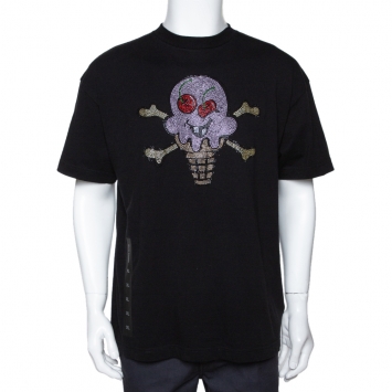 Pre Owned Palm Angels Black Cotton x Ice Cream Skull Embellished T Shirt L