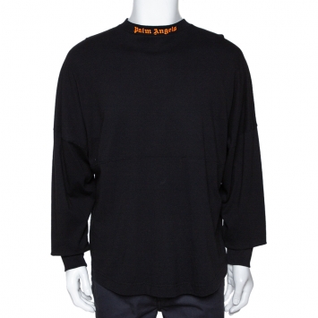 Pre Owned Palm Angels Black Cotton Neon Logo Print Long Sleeve T Shirt M 