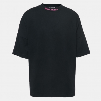 Pre Owned Palm Angels Black Logo Print Cotton Oversized T-Shirt XL