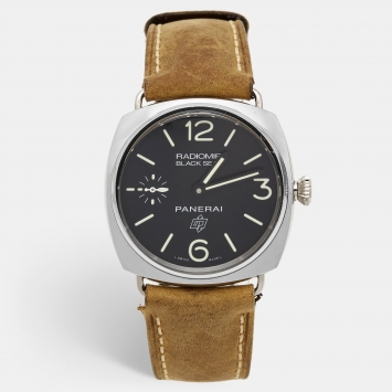 Pre Owned Panerai Black Stainless Steel Leather Radiomir Black Seal PAM00183 Men's Wristwatch 45 mm