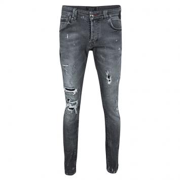 Pre Owned Philipp Plein Illegal Fight Club Smoke Grey Distressed Denim Super Straight Cut Jeans L